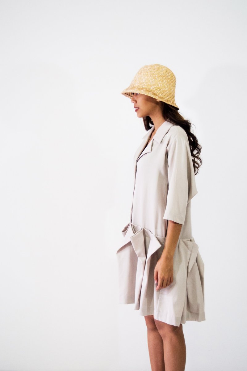 Mani Mina Hawaii Nude Dress Pleat Around Skirt - 洋装/连衣裙 - 棉．麻 