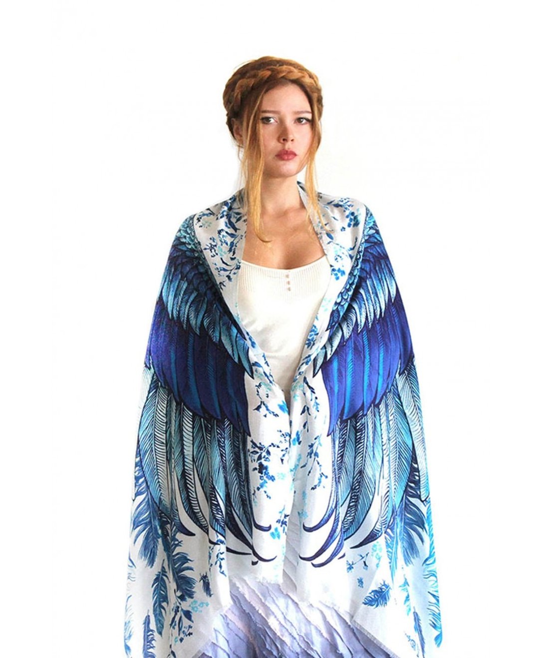 Blue Wings Scarf - Silk Cashmere - 丝巾 - 棉 