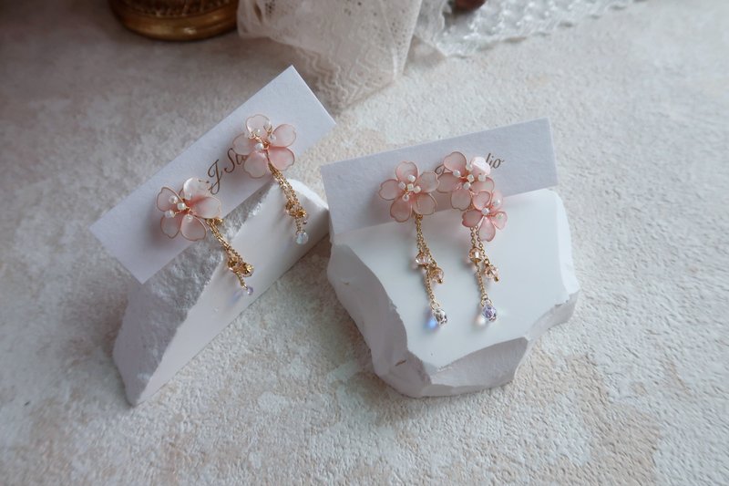 樱花女孩 手作水晶花树脂饰品 新娘头饰/伴娘配饰 - 耳环/耳夹 - 树脂 粉红色