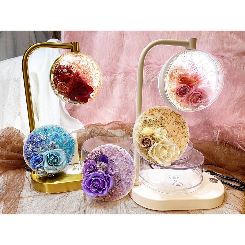 彩色碎石风暴L型台灯(白色款共五色)(内置手机无线充电功能) - 干燥花/捧花 - 压克力 多色