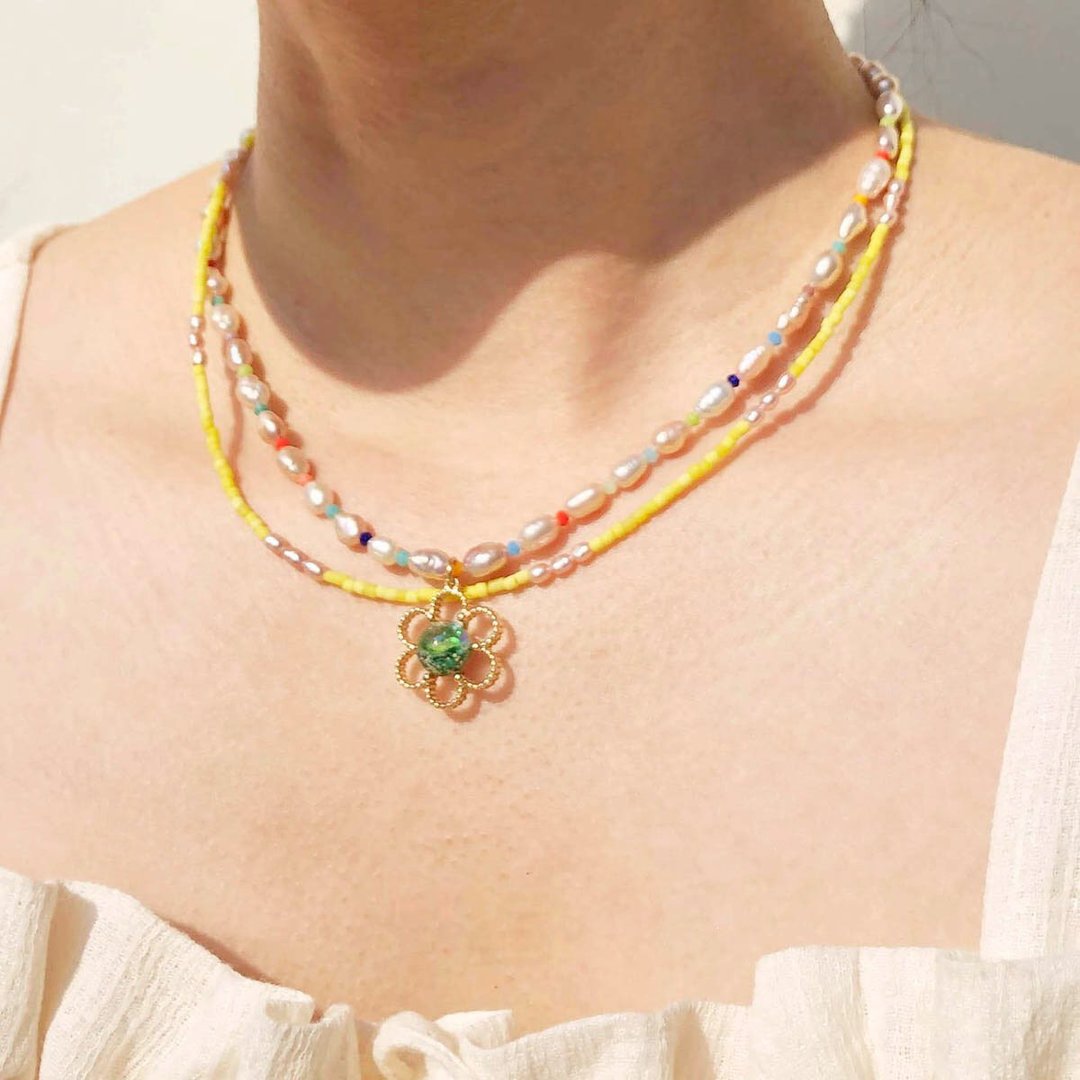 Glass beads & Pearl Necklace SET - 项链 - 玻璃 