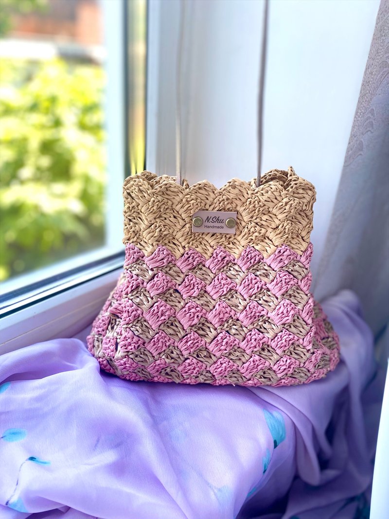 MILANOBAG with leather strap Crochet bag Handmadebag Handbags - 手提包/手提袋 - 纸 多色