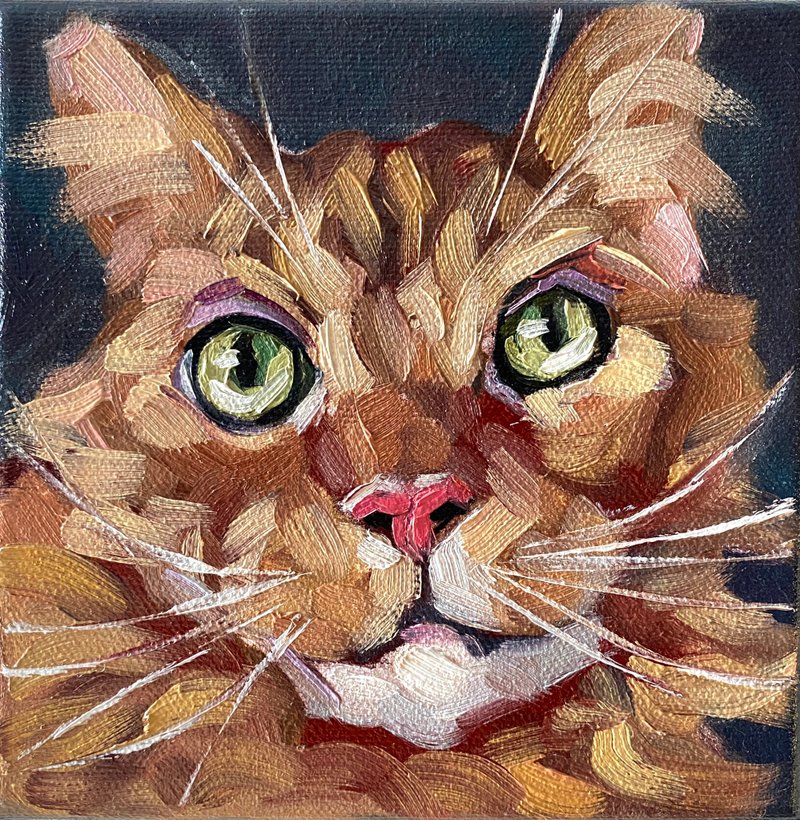 猫肖像画原创宠物艺术品油画 6x6 英寸动物壁画小猫画 - 墙贴/壁贴 - 木头 