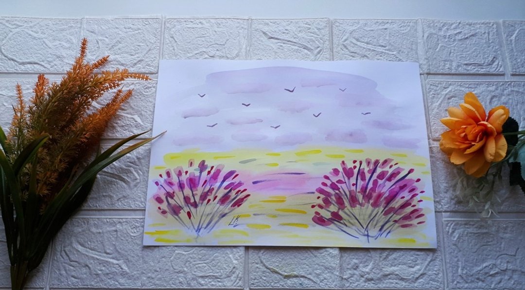 抽像风景与灌木丛，水彩画，抽象艺术，艺术作品 - 墙贴/壁贴 - 纸 多色