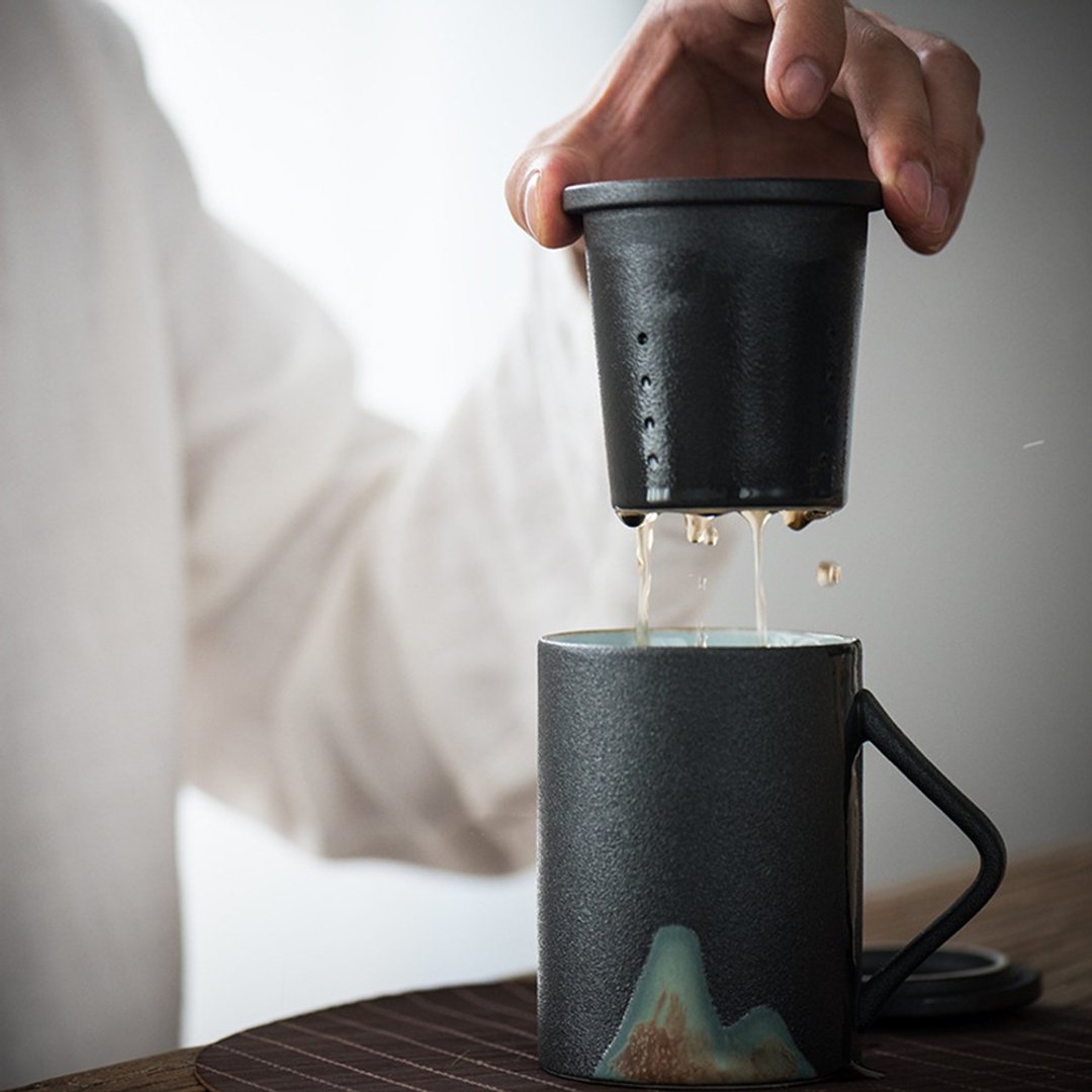 闻说| 远山创意釉彩山水马克杯 办公过滤陶瓷杯子茶杯 便携茶具 - 茶具/茶杯 - 陶 