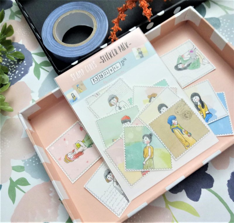 女孩方形邮票贴纸组(10入) - 贴纸 - 纸 多色