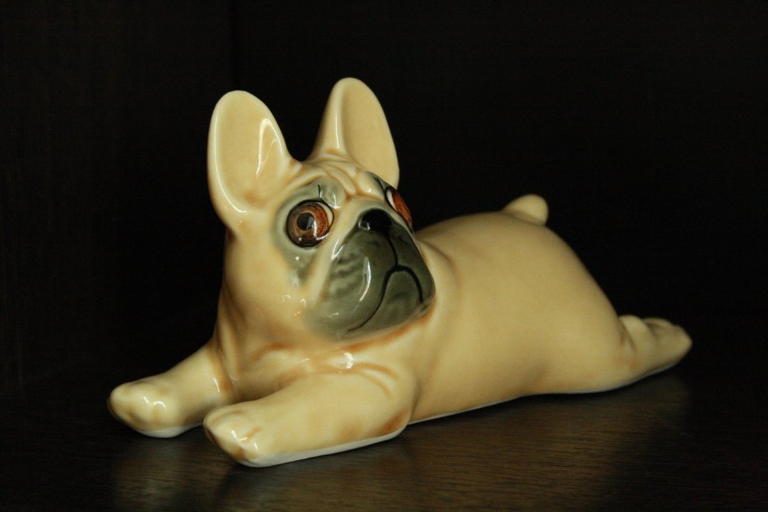 French Bulldog dog figurine ceramics handmade, statuette porcelain - 摆饰 - 陶 