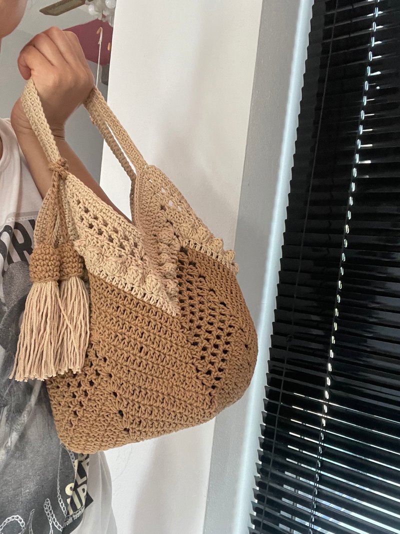 编织绳钩编包臂包 - 手提包/手提袋 - 棉．麻 卡其色