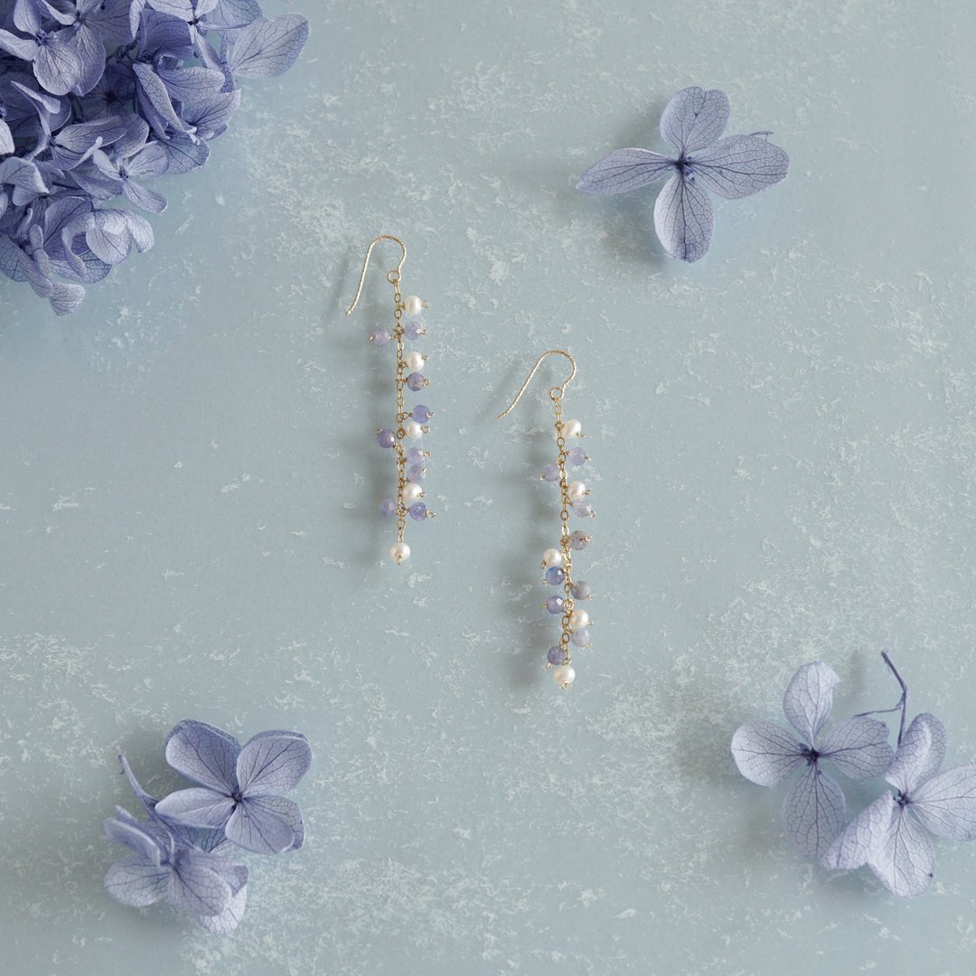 14kgf  Random Earrings -Hydrangea - 耳环/耳夹 - 其他金属 紫色