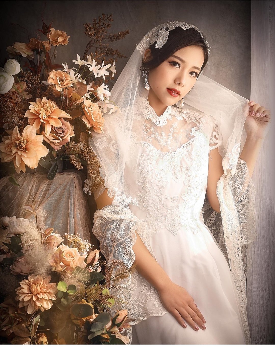 50年代法国古董蕾丝婚纱 - 晚装/礼服 - 棉 白色