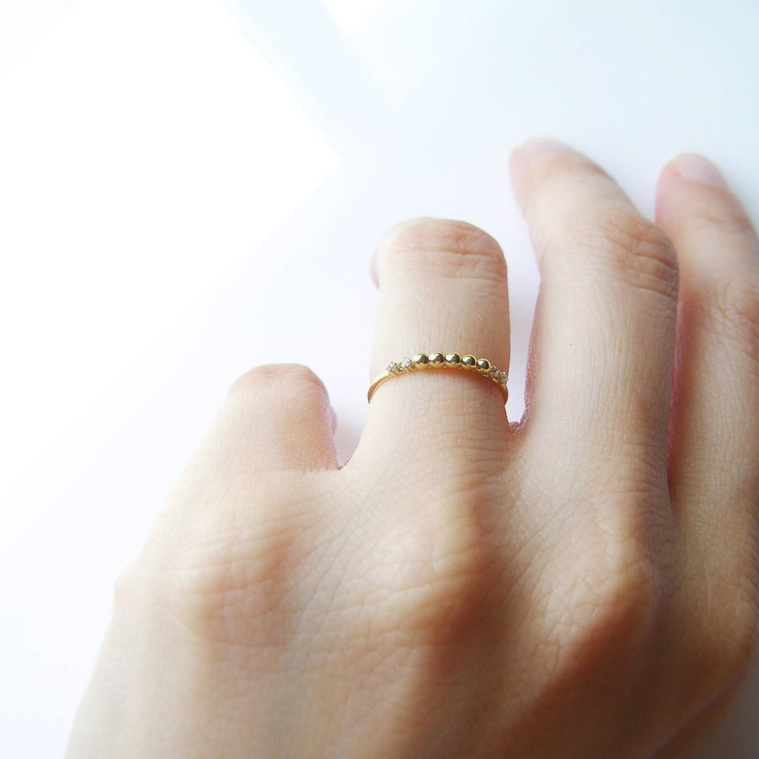 14K 女戒指 14K金 设计款 圆珠线戒 天然真钻 - 戒指 - 贵金属 金色