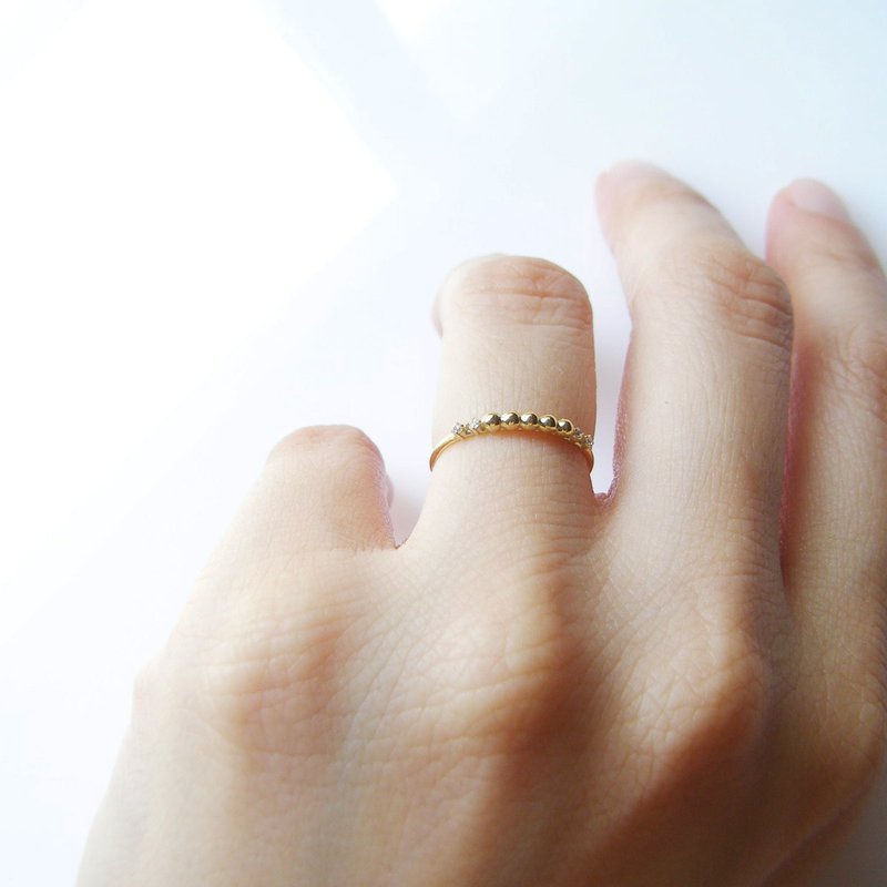 14K 女戒指 14K金 设计款 圆珠线戒 天然真钻 - 戒指 - 贵金属 金色