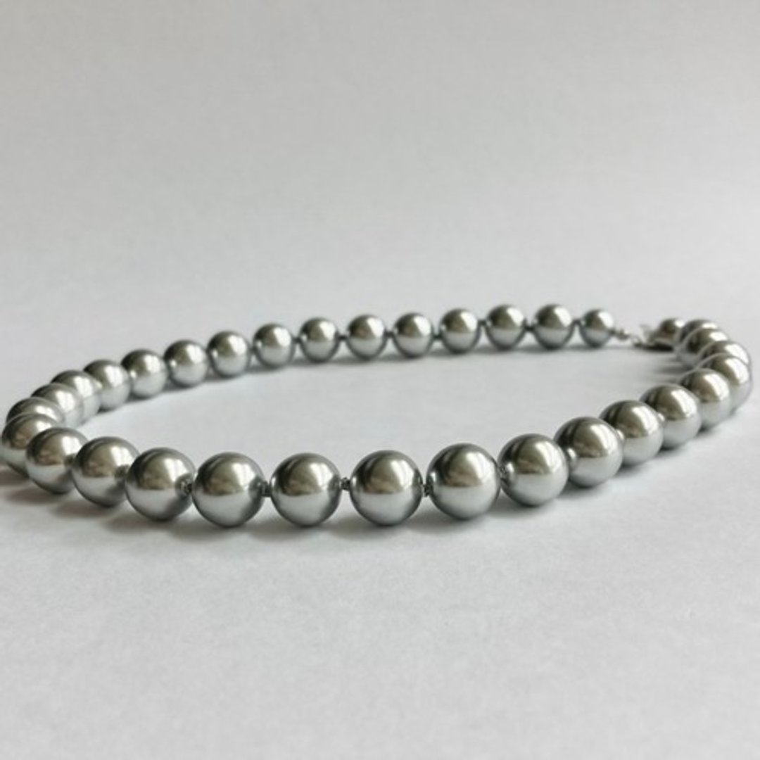 树脂珍珠全结项链 / 12mm 约 44cm / 灰色 / made in japan - 项链 - 塑料 灰色