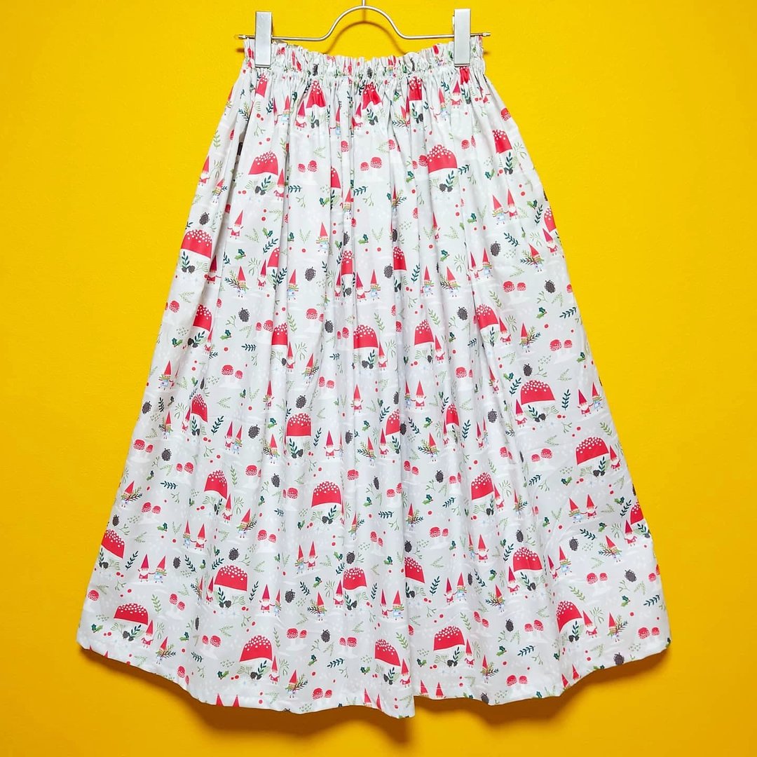 【Made to order】Mushroom house and dwarf skirt / Fr/ made in JAPAN / USA fabric / - 裙子 - 棉 灰色