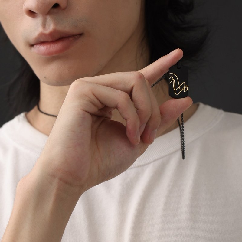 星座项链|男款水瓶座|医疗钢 - 项链 - 不锈钢 黑色