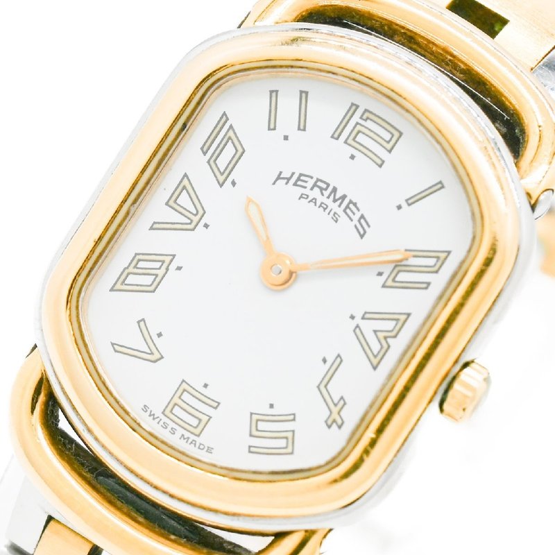 【全套原装配件】稀有中古二手Hermes金银色链带男女装手腕表礼物 - 女表 - 其他金属 银色