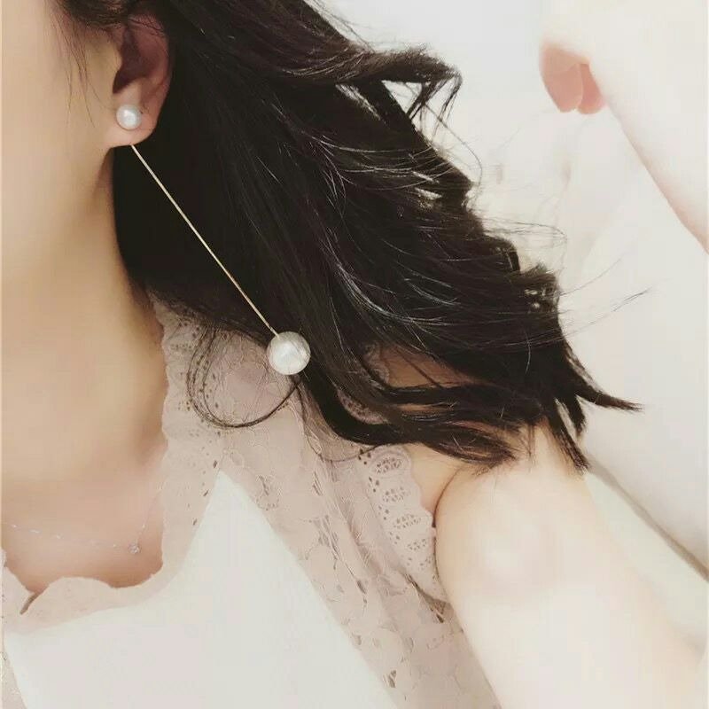 雙珍珠長耳線 天然貝珠925銀鑲嵌 - 耳环/耳夹 - 其他金属 银色