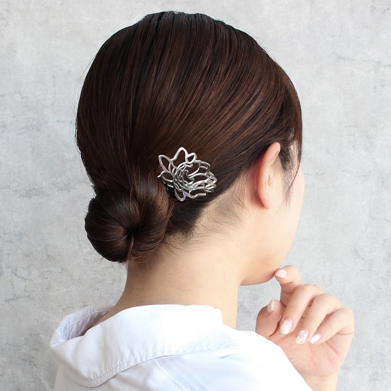 KANZASHI Hair pin  【花与四季 / 昙花】 - 发饰 - 其他金属 银色