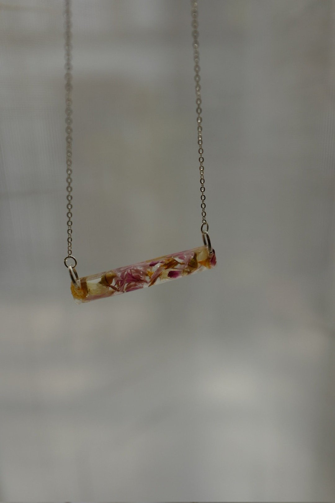 Pressed Flower Bar Necklace - 项链 - 植物．花 白色