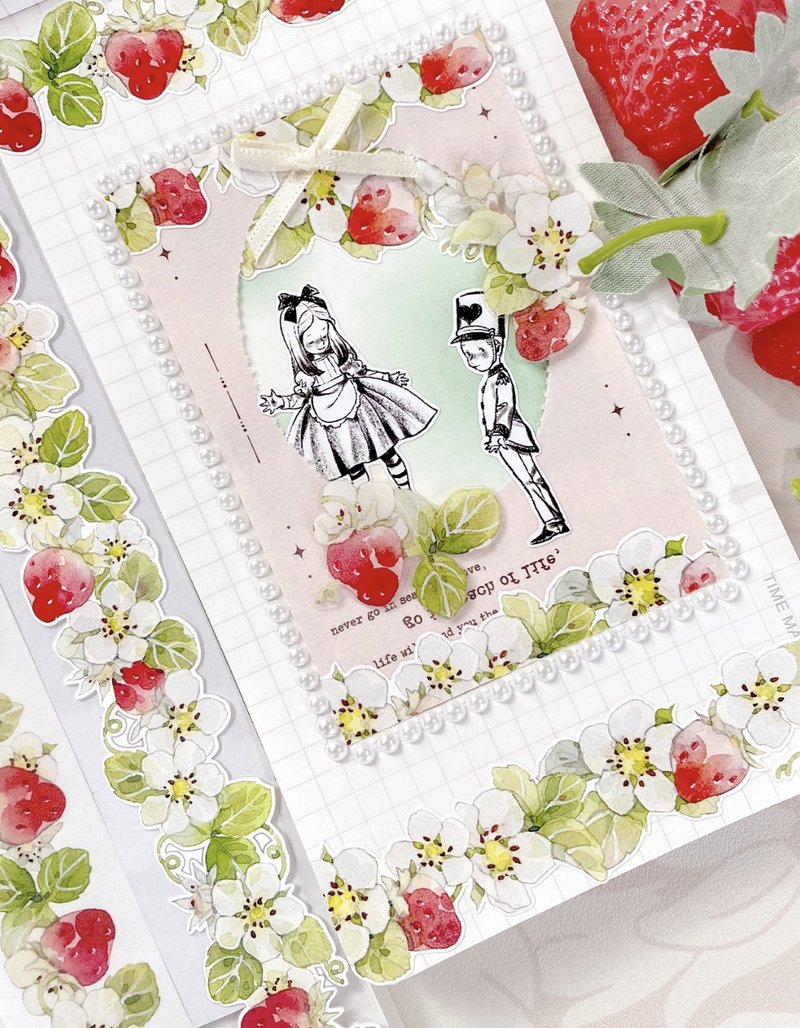 草莓藤 いちご PET 和紙膠帶 割型貼紙卷 (kiss-cut) - 纸胶带 - 其他材质 多色