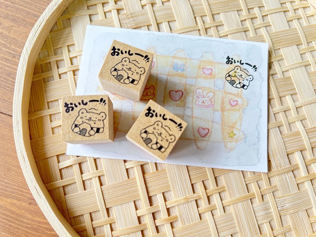 怕冷的熊・好好吃 - 印章/印台 - 木头 卡其色