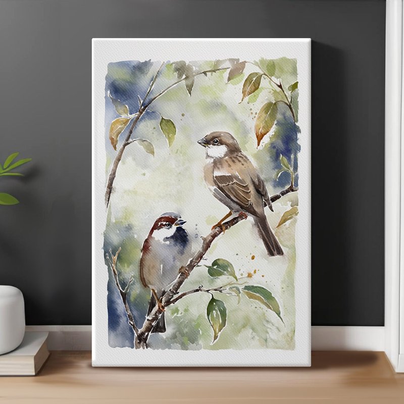 水彩鸟类自然艺术印刷品适合卧室、客厅现代艺术装饰 - 墙贴/壁贴 - 纸 多色