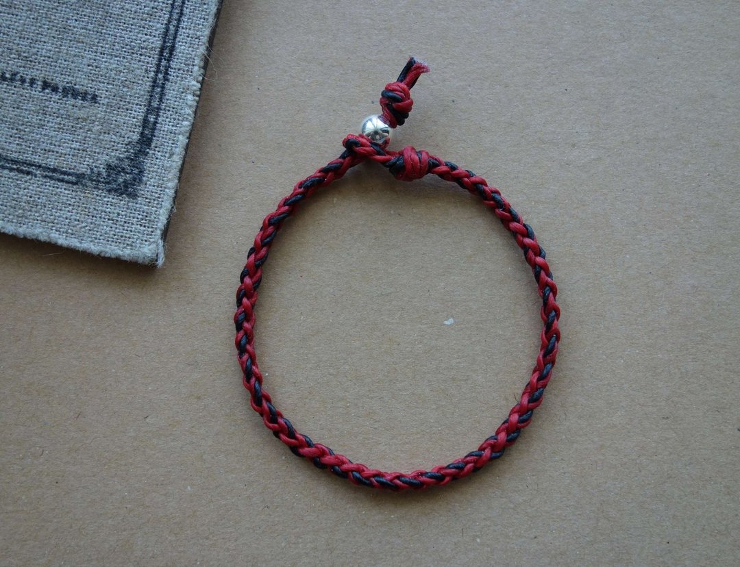 红美黑大方/细手链/纯银编织手链 经典圆编 /925 silver bracelet - 手链/手环 - 其他金属 红色