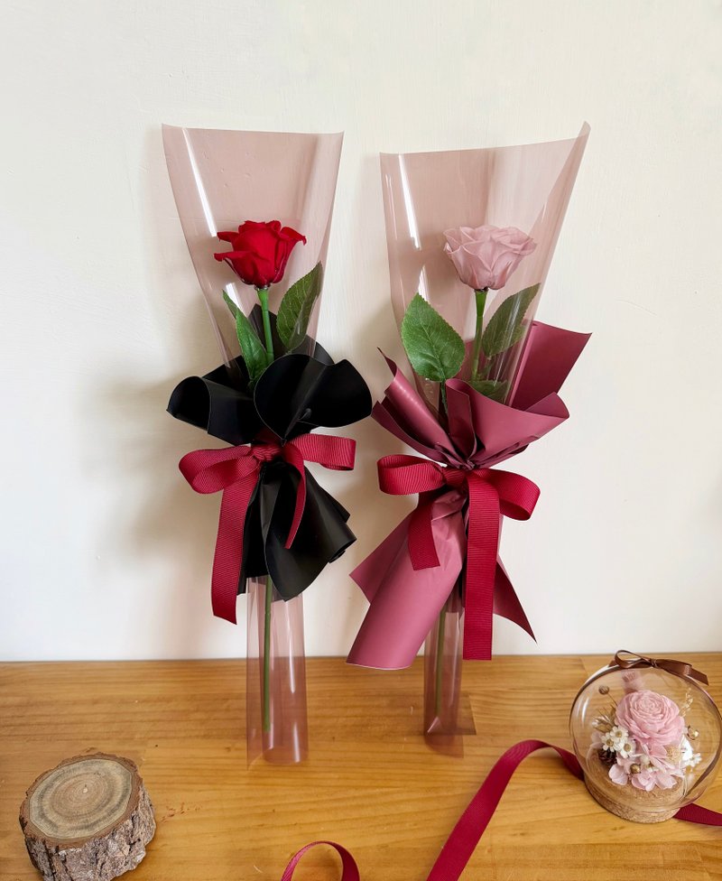 情人节花束  永生玫瑰花 单支花束 七夕 送礼 附提袋 - 干燥花/捧花 - 植物．花 红色