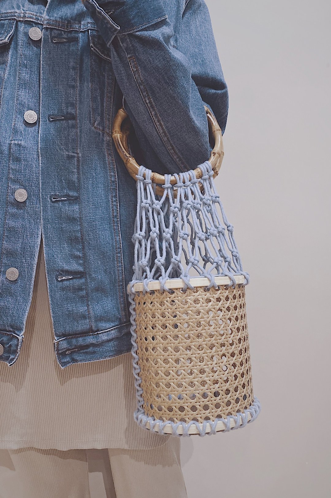 macrame【BUCKET】编织手袋 - 束口袋双肩包 - 棉 咖啡色