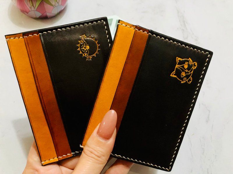 缤纷色系双面卡片套  手缝皮革  手工染色 - 证件套/卡套 - 真皮 黑色