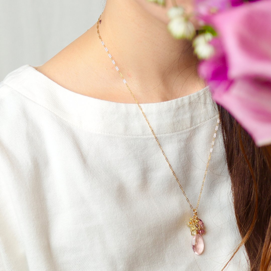 Rose Quartz Pear Shape Necklace - 项链 - 宝石 粉红色