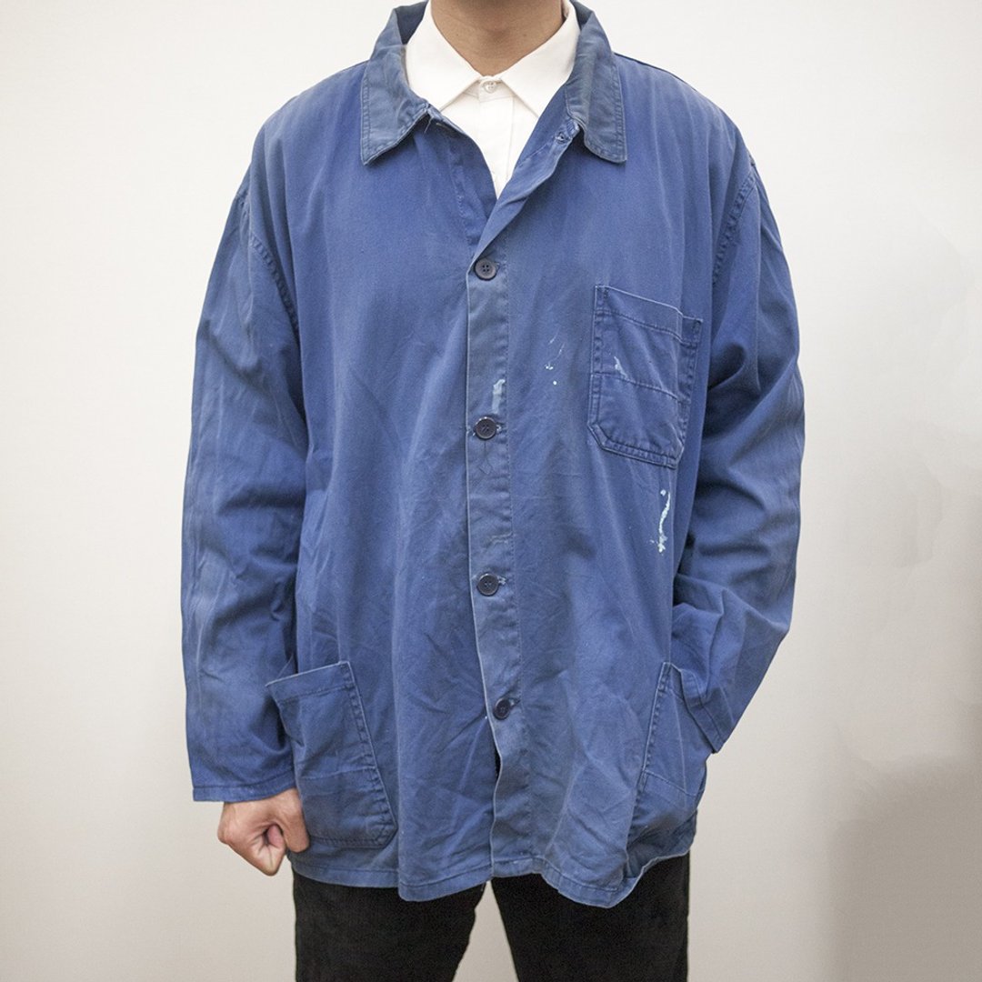 企业工作外套 工作服 作业服 蓝染 古着 二手 工装 四口袋 泼漆 - 男装外套 - 棉 蓝色