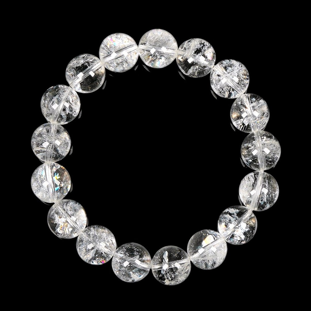 【正佳珠宝】白水晶 顶级爆阿赛 12.4-12.8mm 白水晶手珠 - 手链/手环 - 半宝石 多色