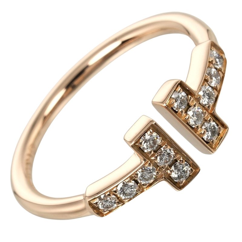 【日本直送】Tiffany & Co. T Wire 戒指 6.5号 18K PG 玫瑰金 12颗钻石 约2.1g【二手】 - 戒指 - 贵金属 金色