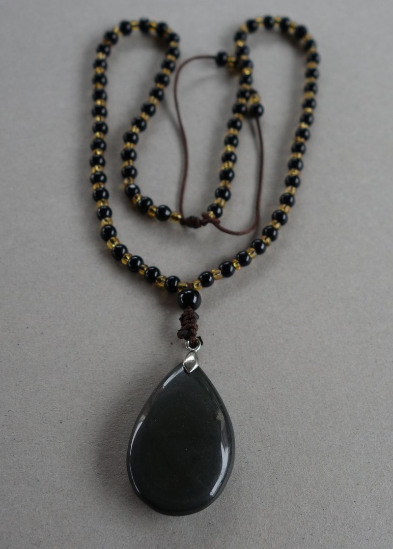 天然天眼黑曜石水滴型项链 吊坠18.2公克 招财旺贵人运 挡煞抗煞 - 项链 - 玉石 黑色