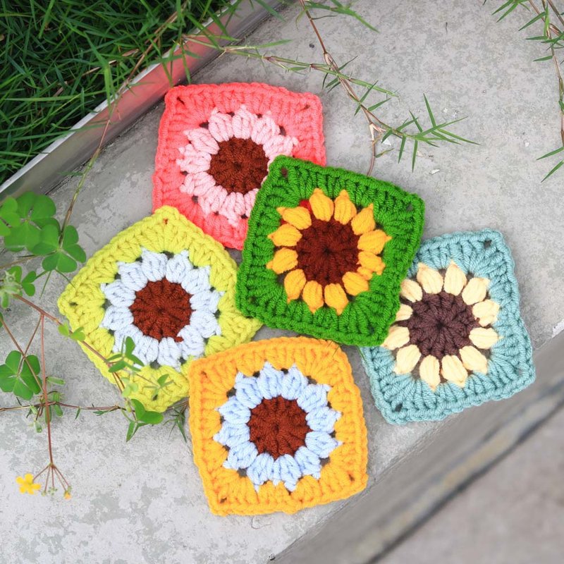 【影片教学+材料包】太阳花色系织片(可做6片) - 编织/刺绣/羊毛毡/裁缝 - 棉．麻 多色