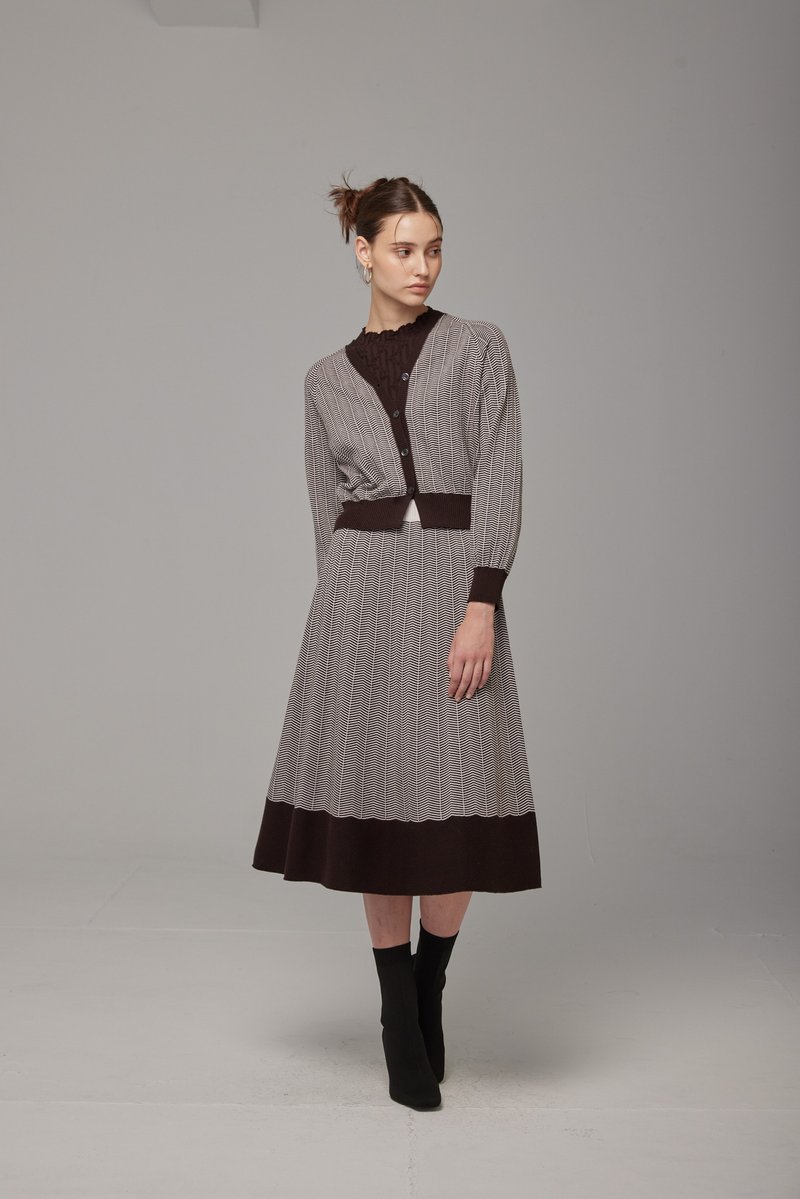 直纹配色后衩长裙_咖 (22W2SK01) - 裙子 - 棉．麻 