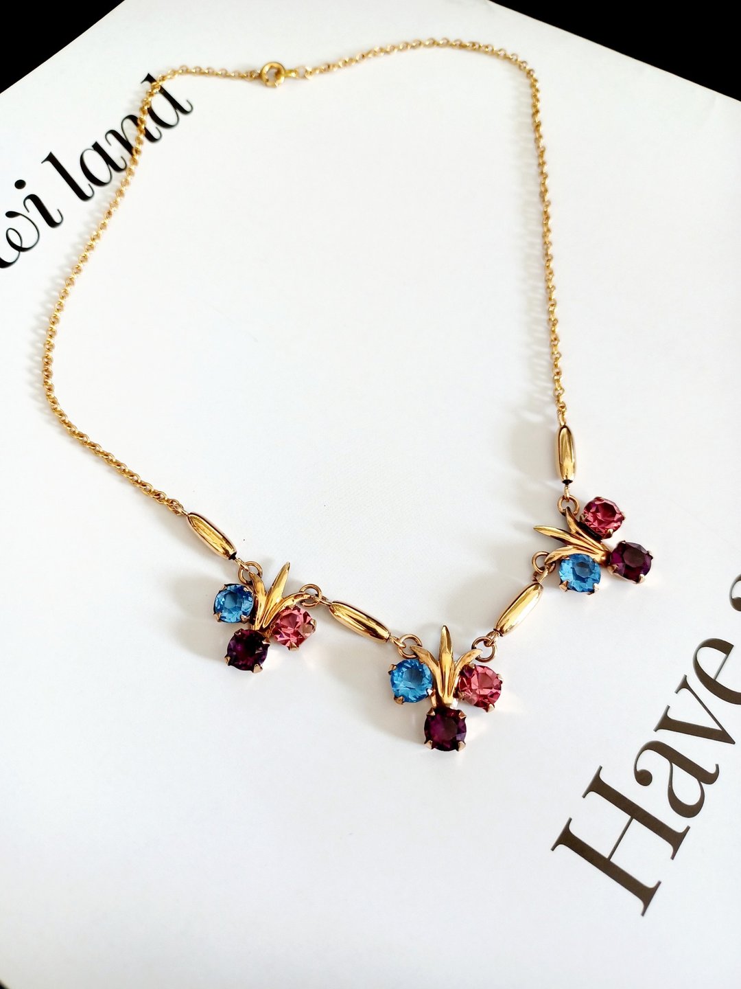 vintage jewelry AMCO 古董典雅莱茵三色堇  项链 - 项链 - 其他金属 