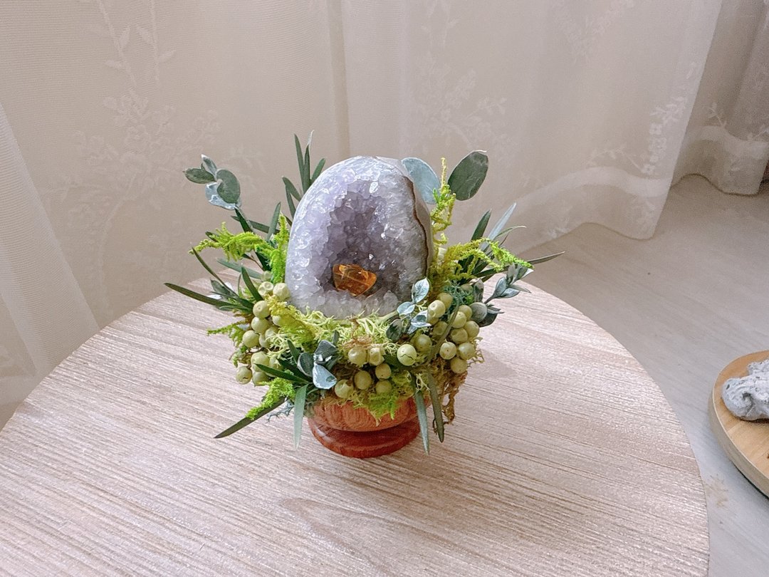 紫水晶 晶镇 浅浅小窝 仙女小晶洞。微景观永生叶材 绿植栽 - 植栽/盆栽 - 水晶 紫色