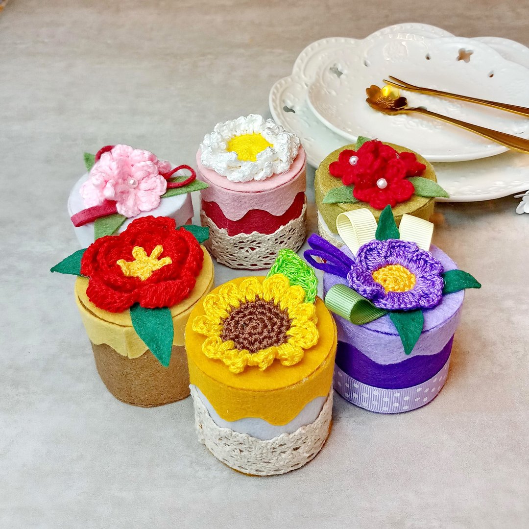 迷你手织花蛋糕 手工制作不织布蛋糕 仿真蛋糕 Cake-1 - 玩偶/公仔 - 聚酯纤维 粉红色