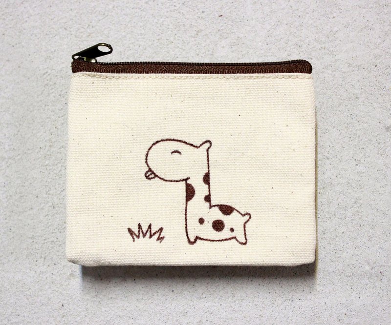 《长颈鹿吐舌头》苍蝇星球 / 手绘帆布零钱袋 - 零钱包 - 棉．麻 咖啡色