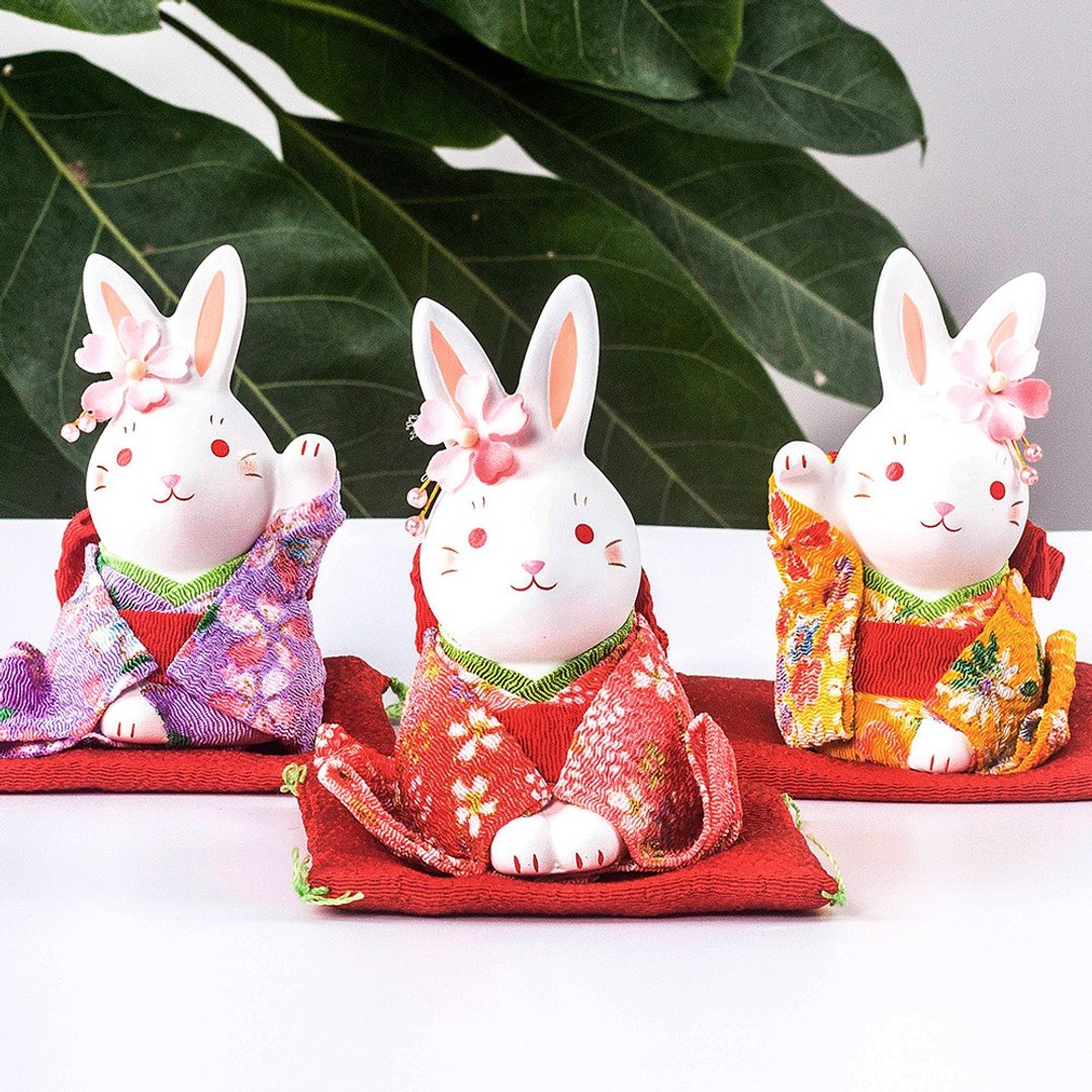 日本药师窑樱花和服兔子摆件日式和风女生礼物生日结婚汽车载 - 摆饰 - 陶 
