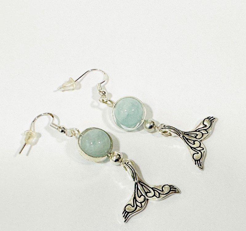 海蓝宝水晶人鱼耳环 - 耳环/耳夹 - 水晶 蓝色