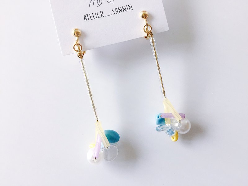 莓果奶昔系列 粉黄色 垂坠 手工耳环 [可改夹/防过敏硅胶耳勾] - 耳环/耳夹 - 其他材质 黄色