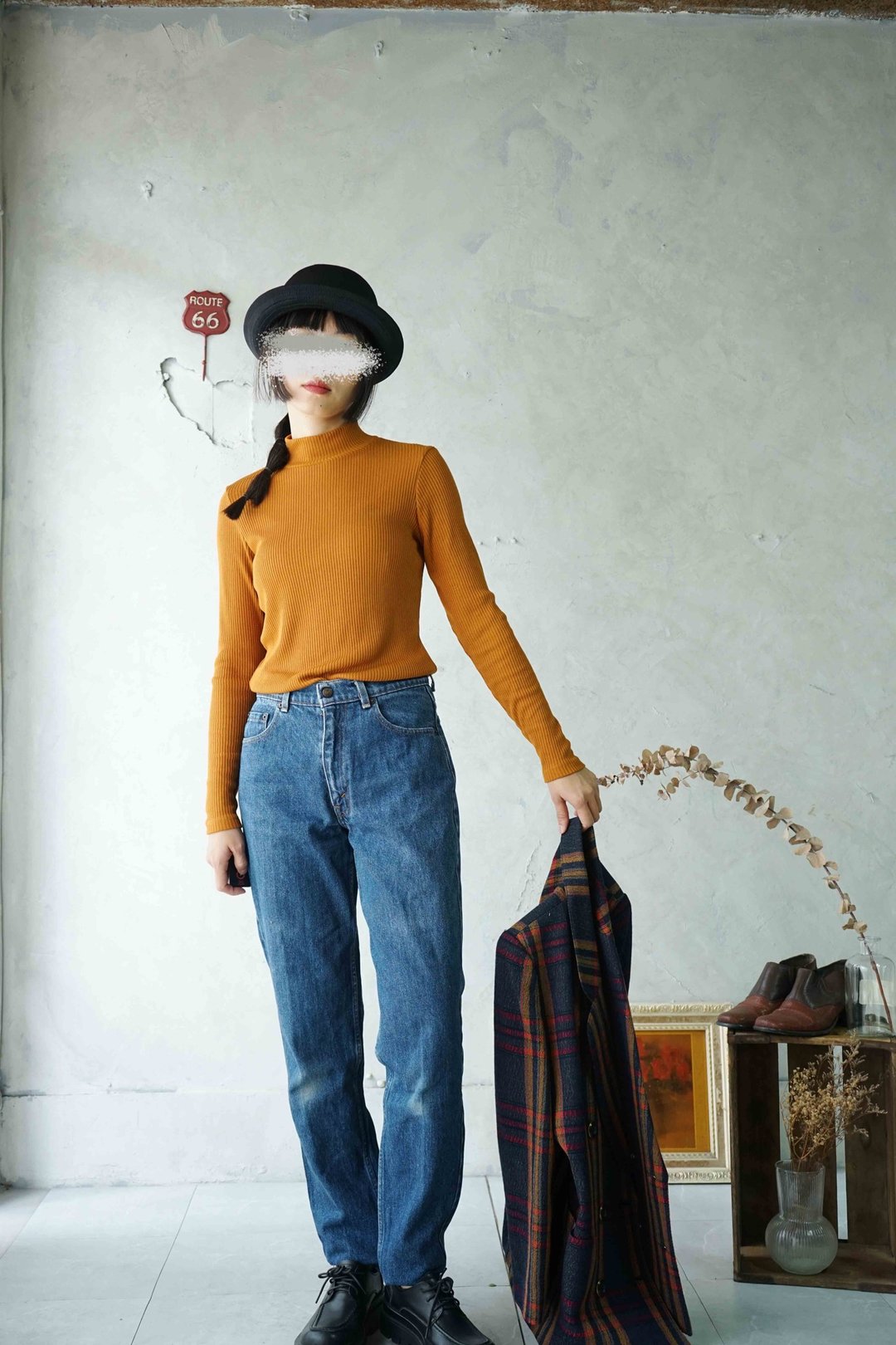 寻宝古着-Levis 深蓝复古上宽下窄高腰牛仔裤 - 女装长裤 - 棉 蓝色