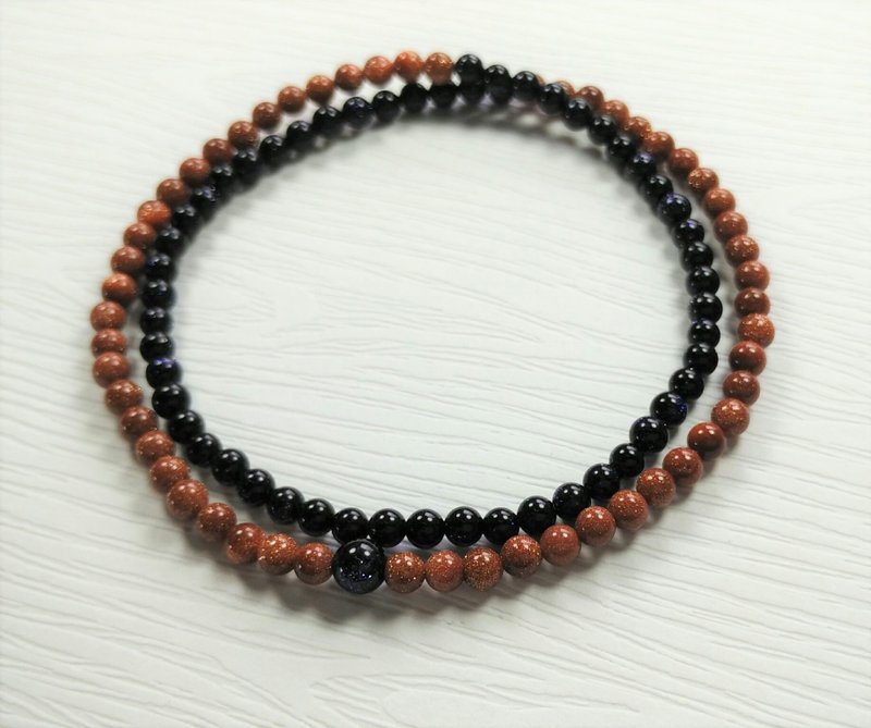 天然半宝石-幸运石系列-108颗金砂蓝砂双圈手链 - 手链/手环 - 宝石 多色