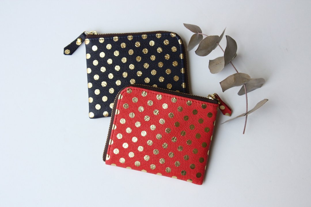 Pigskin slim mini wallet Mizutama Red - 皮夹/钱包 - 真皮 红色