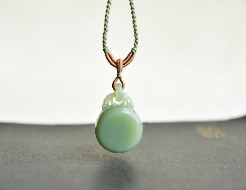 【平安如意】天然和田玉青海料吊坠古典禅意项链 - 项链 - 玉石 绿色