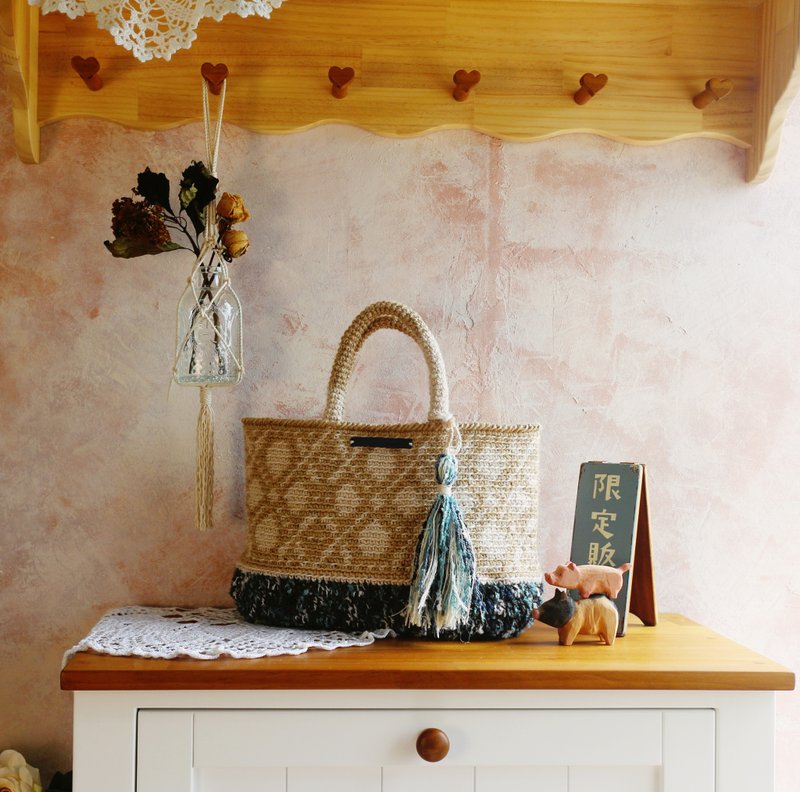 【完售】Handmade手工编织麻绳编织袋/手提包/菜篮子 - 手提包/手提袋 - 棉．麻 绿色