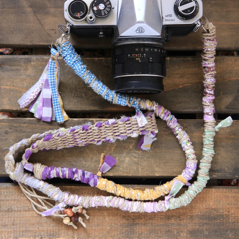 Ripped cloth linen string hemp camera strap # 7/2 double ring - 挂绳/吊绳 - 棉．麻 多色